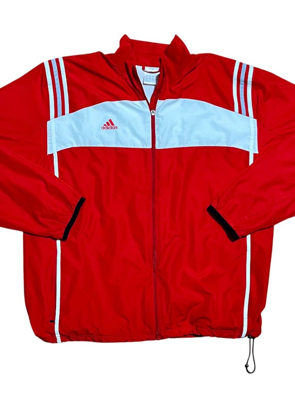 Adidas Track Jacket Y2K Red & White 3 Stripe Windbreaker Jacket, Men's XL